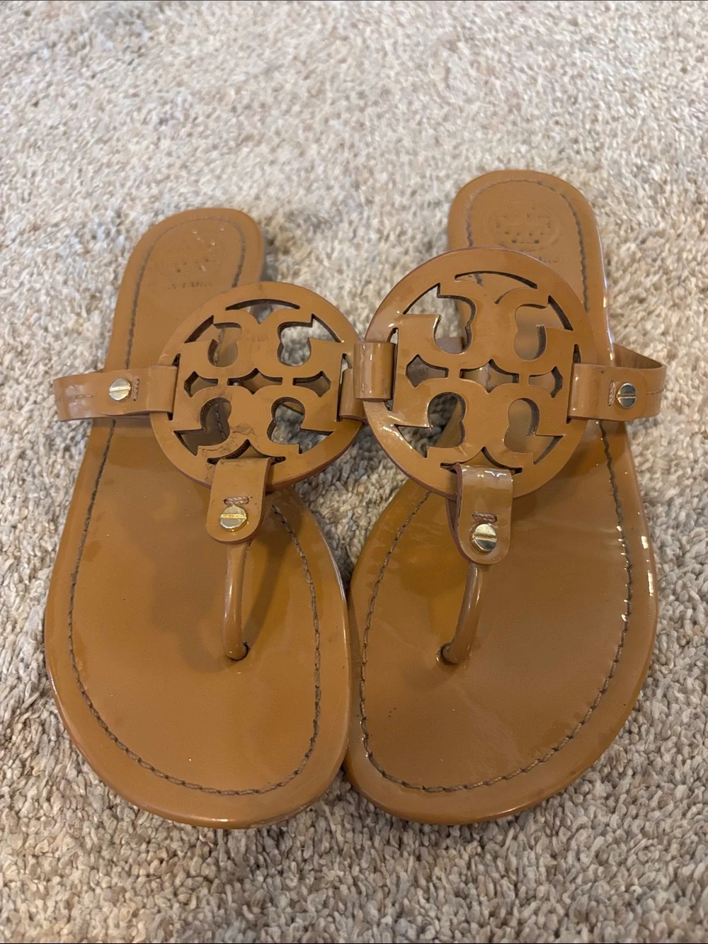 Tory Burch miller Tan Leather Logo Thong Sandal 9
